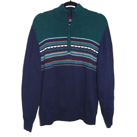 IZOD blue and green knit pullover sweater 100% cotton men's size XL - Picture 1 of 4